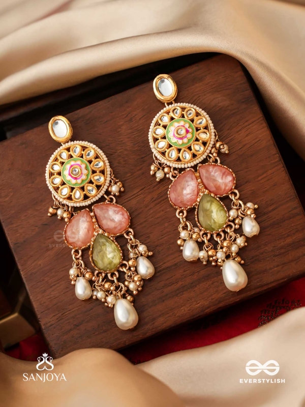 TARUNIMA - FRESHNESS- SIMPLE GRACEFUL EARRINGS WITH GEMSTONES, KUNDAN AND PEARLS
