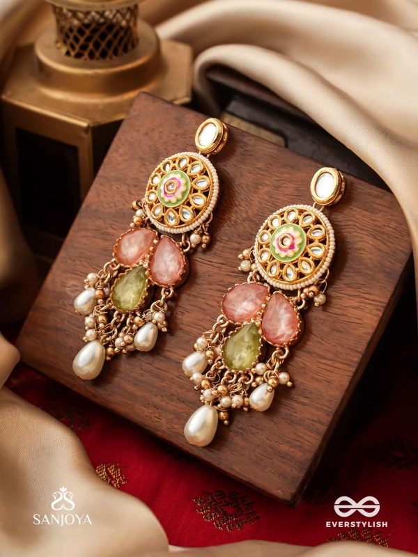TARUNIMA - FRESHNESS- SIMPLE GRACEFUL EARRINGS WITH GEMSTONES, KUNDAN AND PEARLS