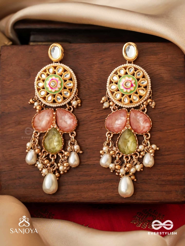 TARUNIMA - FRESHNESS- SIMPLE GRACEFUL EARRINGS WITH GEMSTONES, KUNDAN AND PEARLS