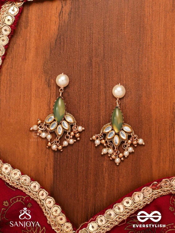 KSHAMINI - GRACEFUL LADY- SLIM CHAIN DESIGN KUNDAN EARRINGS WITH LEAF DESIGN