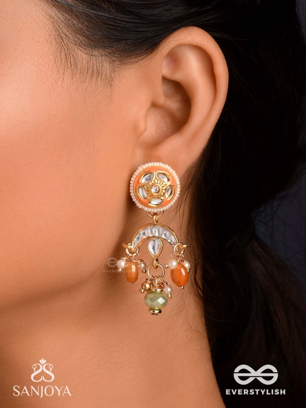 RAGTANIKA - COLORED COMPOSITION- HERITAGE STYLE KUNDAN EARRINGS WITH PEARLS AND BEADS