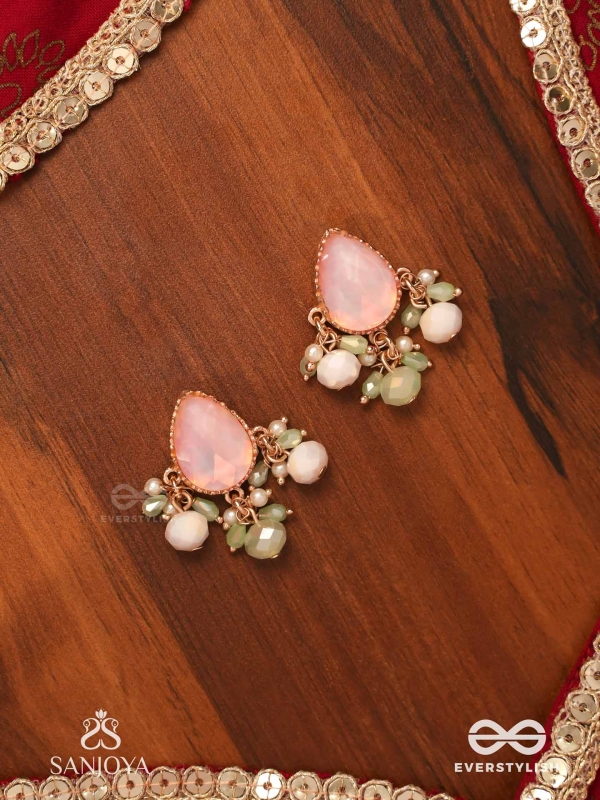 PRAKRITI - NATURE’S TOUCH- PEACH TEARDROP EARRINGS WITH PASTEL GEMSTONES AND BEADS