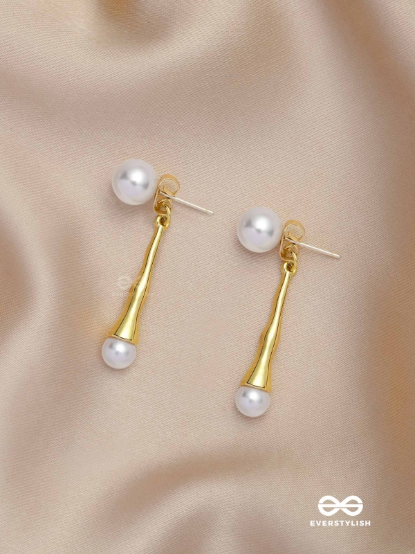 GOLDEN PEARL DROP-  CONTEMPORARY GOLDEN DROP EARRINGS