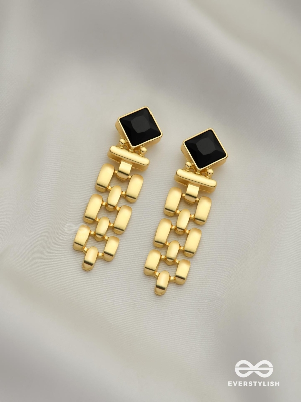 BLACK AURA-  BLACK AND GOLD STATEMENT EARRINGS