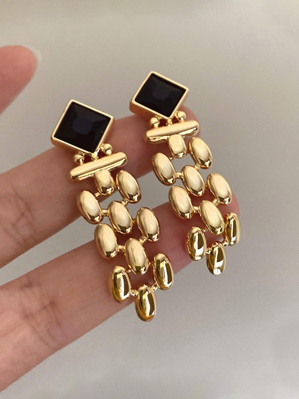 BLACK AURA-  BLACK AND GOLD STATEMENT EARRINGS