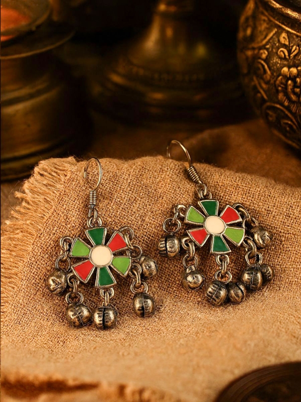 RUSTIC BLOOM – OXIDISED FLOWER DROP EARRINGS