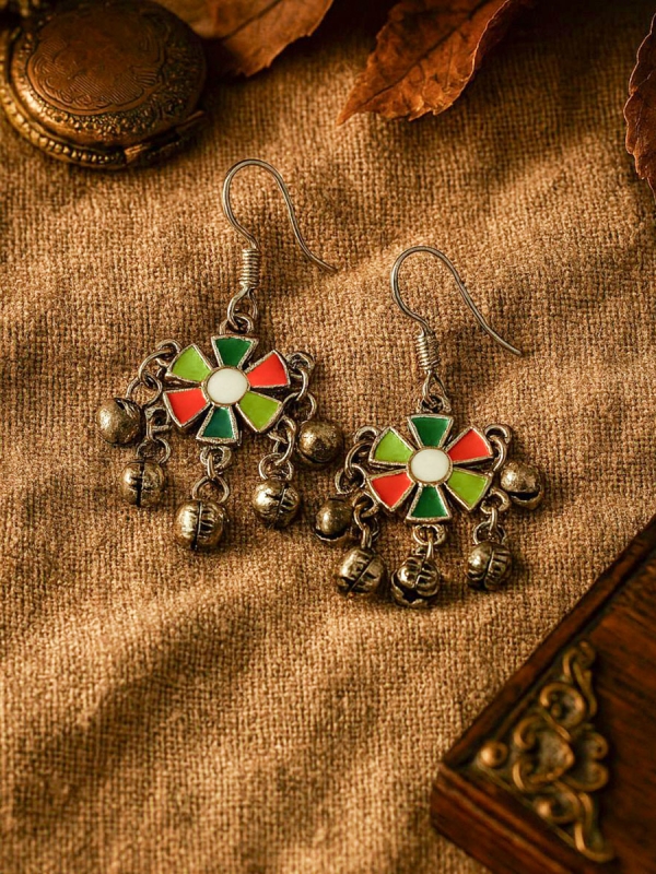RUSTIC BLOOM – OXIDISED FLOWER DROP EARRINGS