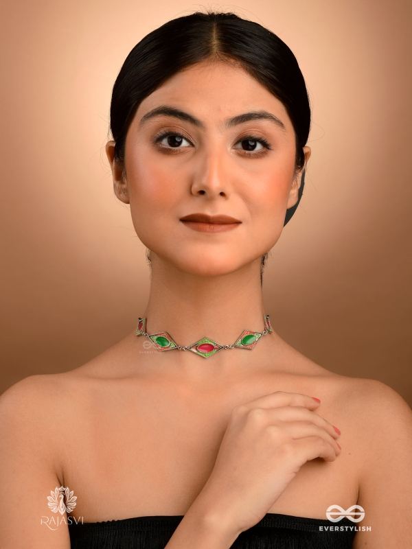 TRIBAL SPARK - MULTICOLOR ENAMELLED OXIDISED CHOKER