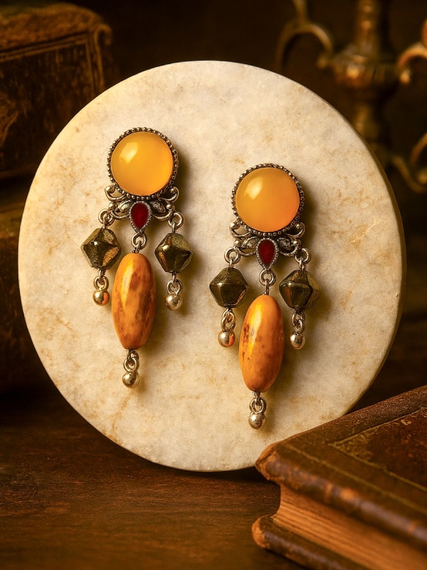 DESERT GEM- MULTI-STONE OXIDISED DANGLE EARRING