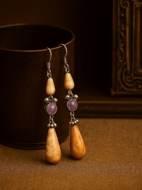 PEARL DUSK- BEADED OXIDISED EARRING