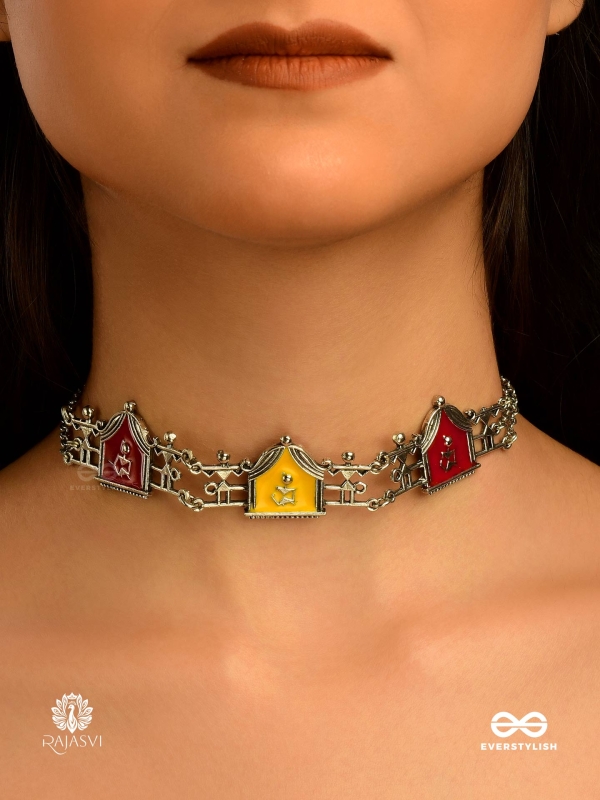 TRIBAL HOMES - FOLK-INSPIRED ENAMELLED OXIDISED NECKLACE