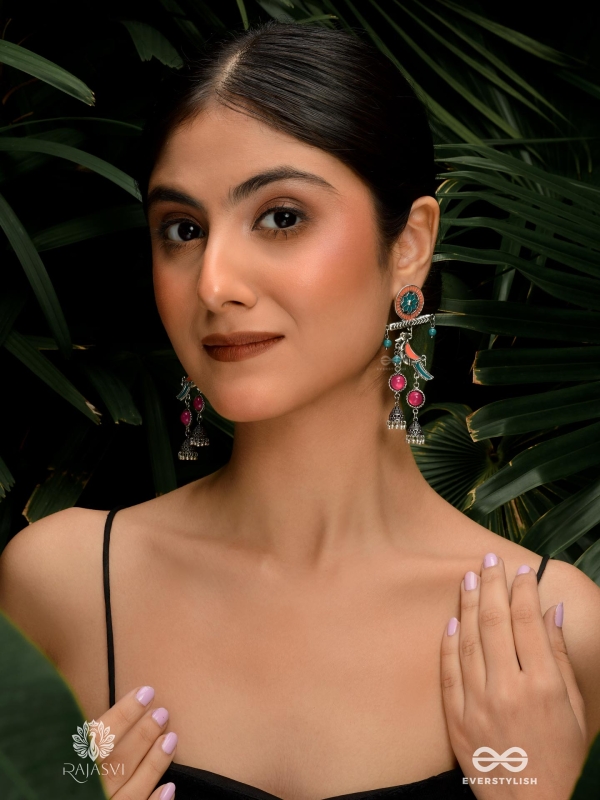 CHIRPY BEATS - QUIRKY ENAMELLED OXIDISED EARRINGS