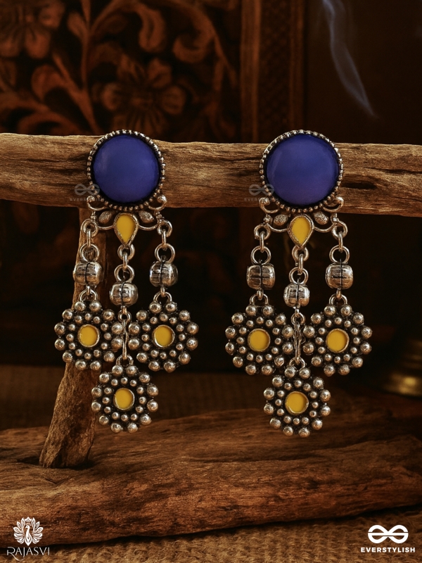 FLORA DROP – MODERN YELLOW DOT OXIDISED EARRINGS 