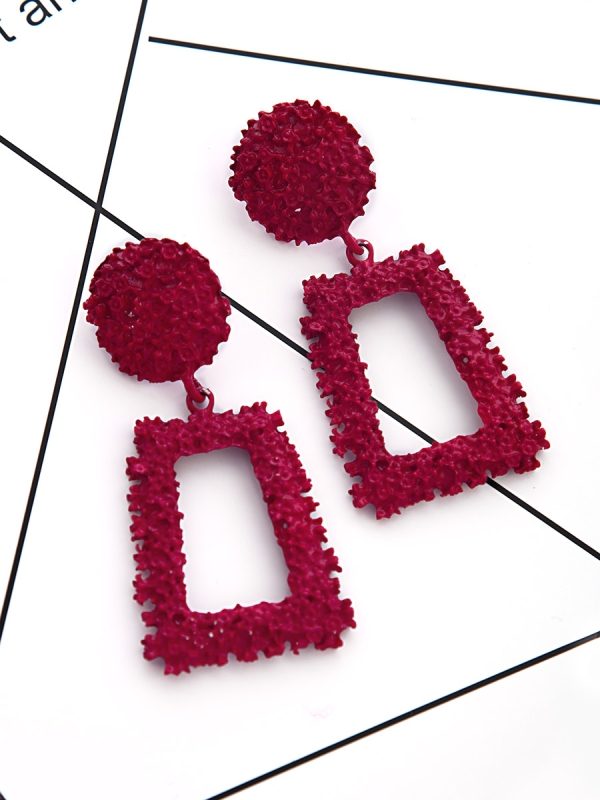 The Shimmery Diva Classic Geometric Earrings - Scarlet Red