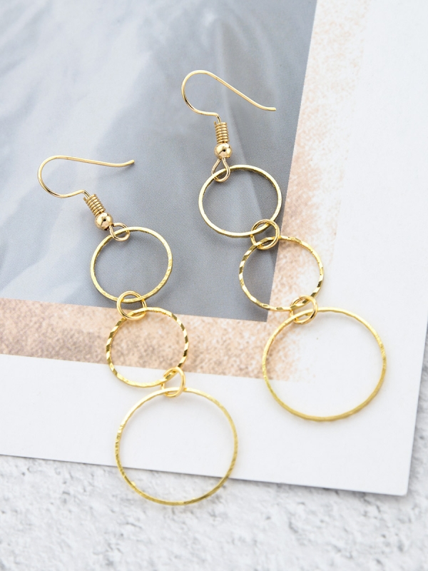 The Layered Circles - Golden Dangling Earrings