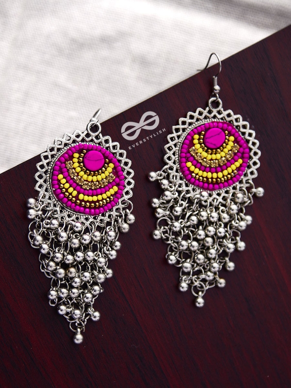 The Boho Jhaalar (Pink-Yellow) - The Embroidered Oxidised Collection