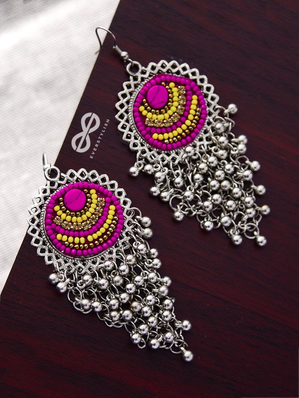The Boho Jhaalar (Pink-Yellow) - The Embroidered Oxidised Collection