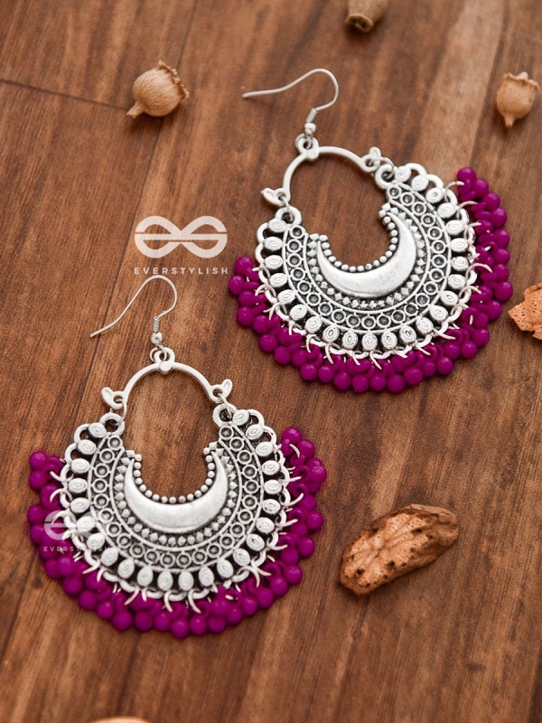The Motif Moon Chandbali Earrings (Magenta) - The Boho Basics