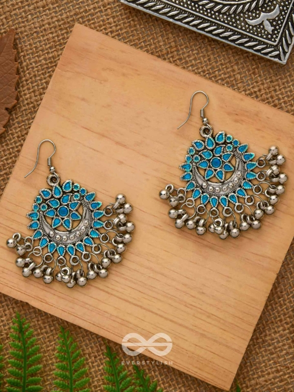 The Fabulous Floral Enamel Danglers (Carolina Blue) - The Embellished Oxidised Collection