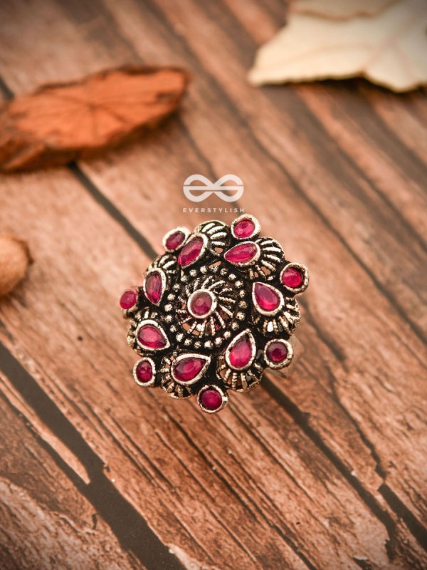 The Charlize Ring (Adjustable) - Ruby Red - The Embellished Oxidised Collection
