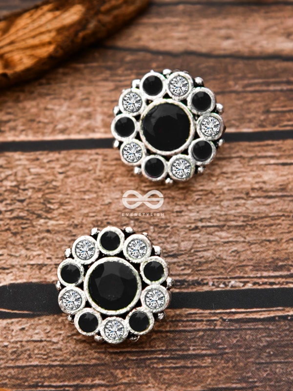 The Bling Button Studs - Black-White - Tiny Trinket Earrings