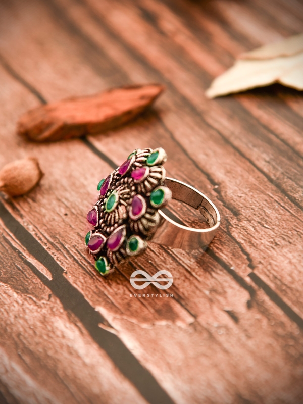 The Charlize Ring (Adjustable) - Ruby Emerald - The Embellished Oxidised Collection