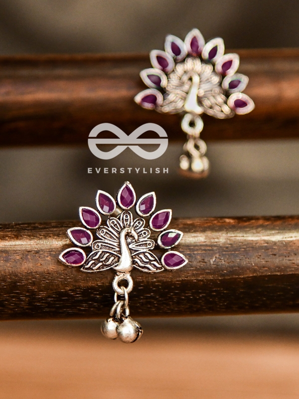 The Embellished Peacock Studs (Ruby Red) - The Melodious Ghungroo Collection