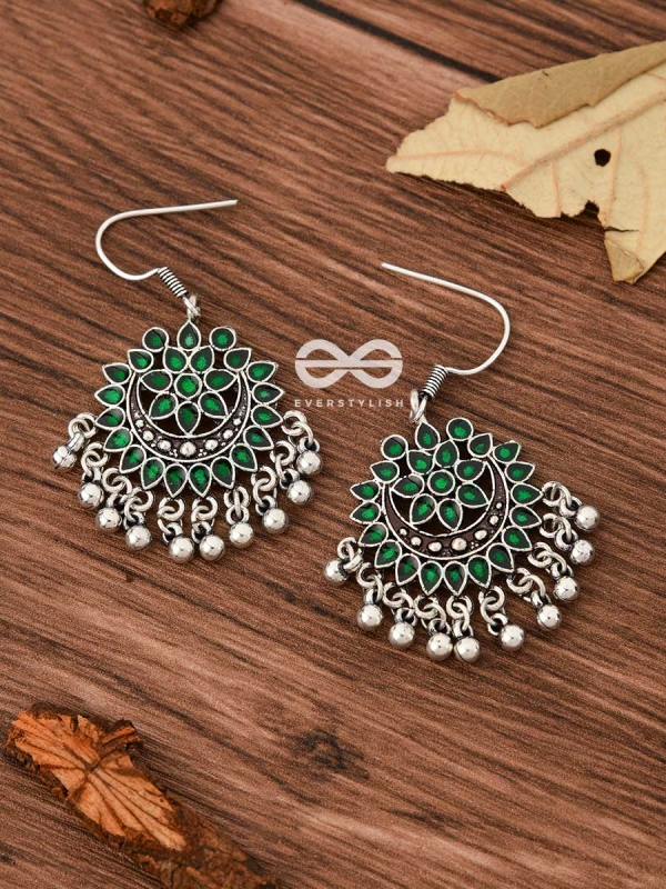 The Fabulous Floral Enamel Danglers- Green - The Embellished Oxidised Collection