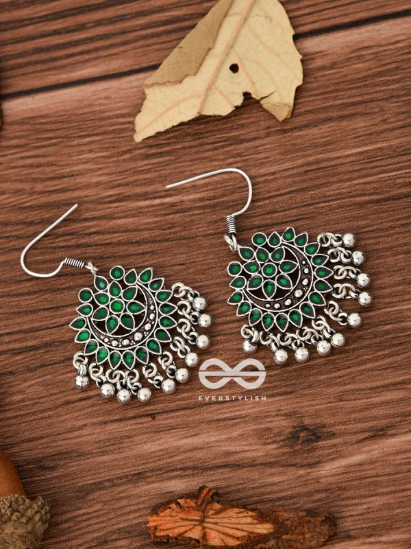 The Fabulous Floral Enamel Danglers- Green - The Embellished Oxidised Collection
