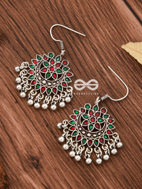 The Fabulous Floral Enamel Danglers (Red-Green) - The Embellished Oxidised Collection