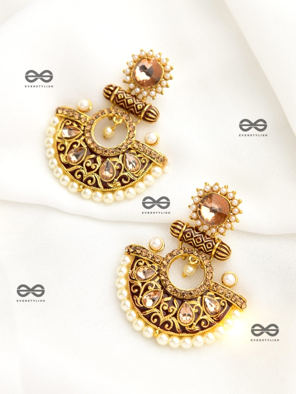 The Marvellous Meenakari Collection - Mehr Earrings - Brown-White
