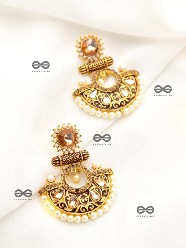The Marvellous Meenakari Collection - Mehr Earrings - Brown-White