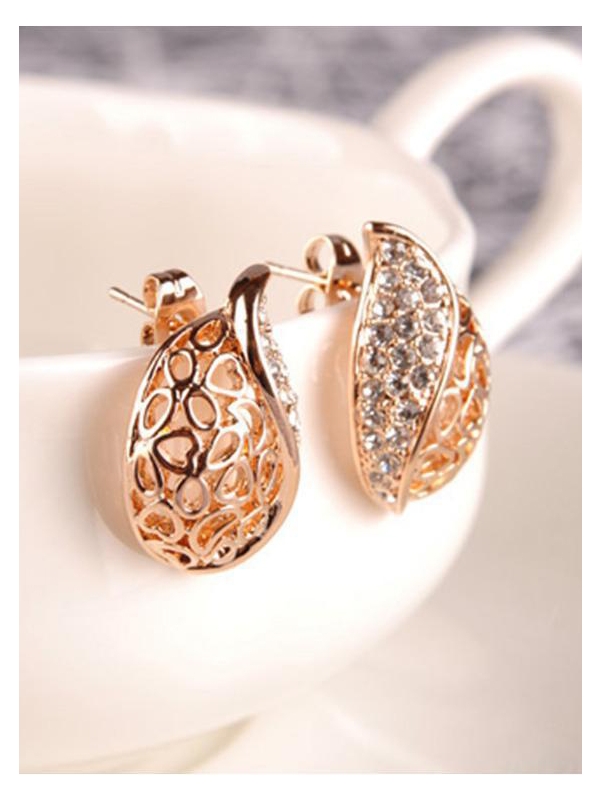 Golden Rhinestone Drop Stud Earrings