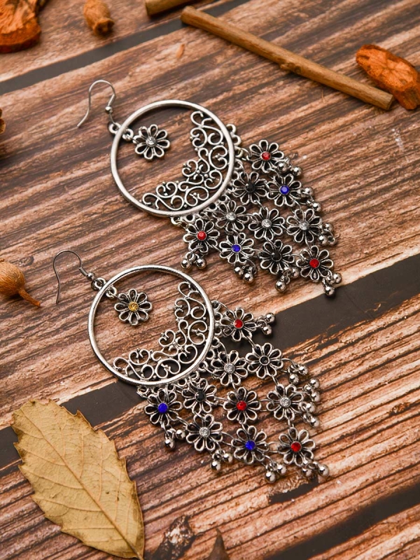 A Floral Elegance - Oxidised Boho Earrings