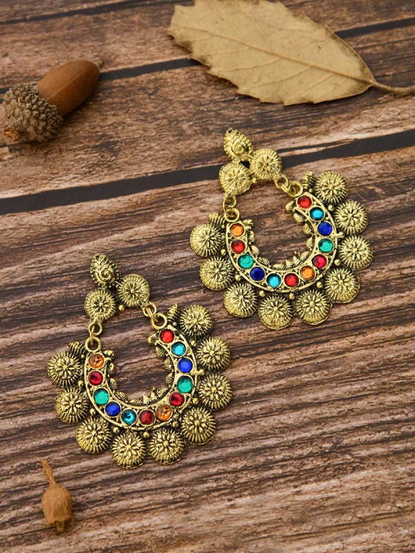 The Intricate Sun - Oxidised Golden Earrings