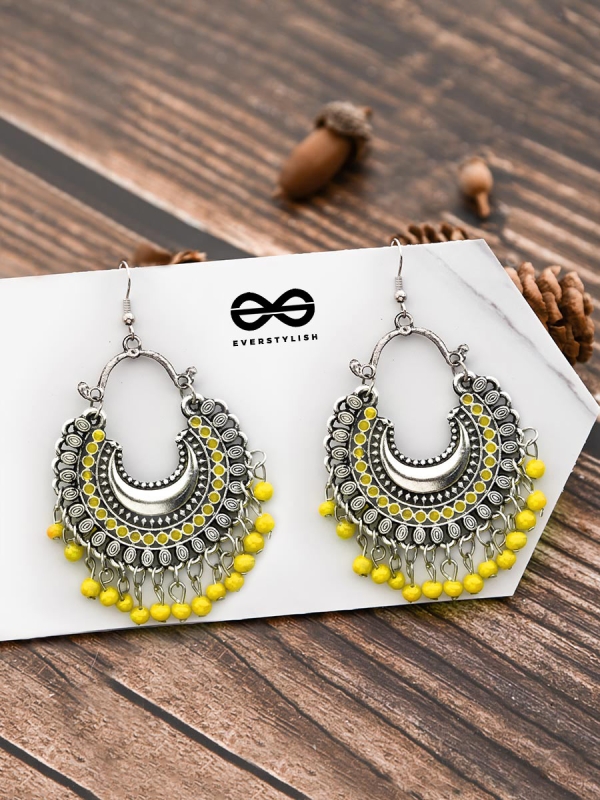 The Motif Moon - Oxidised Chandbali Earrings (Yellow)