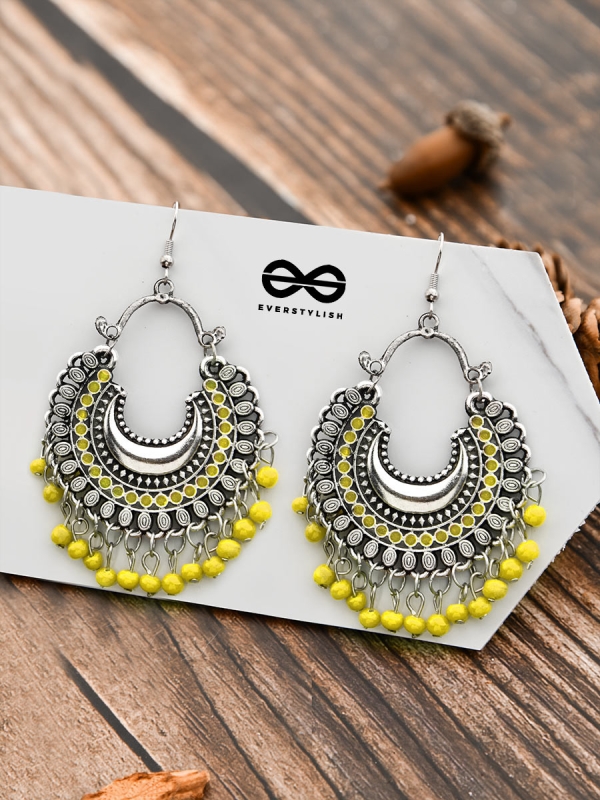 The Motif Moon - Oxidised Chandbali Earrings (Yellow)