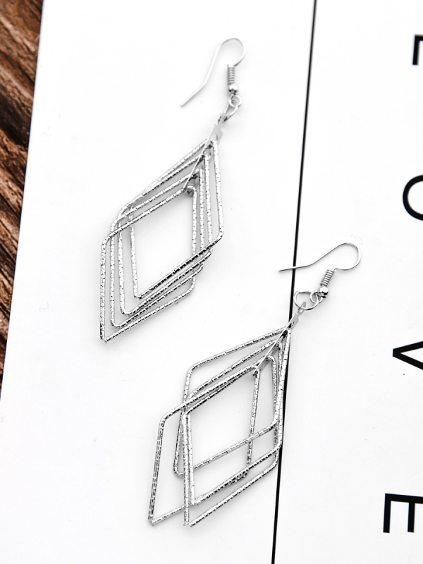 The Shimmery Rhombus - Silver Elegant Earrings