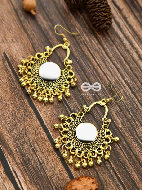 Motif Mirrors on My Ears - Oxidised Boho Earrings - Golden