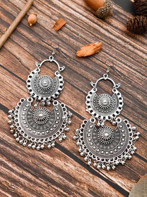 The Double Artistic Chandbalis - Oxidised Boho Earrings