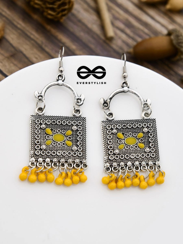 The Embellished Trunk - Oxidised Boho Earrings - Yellow