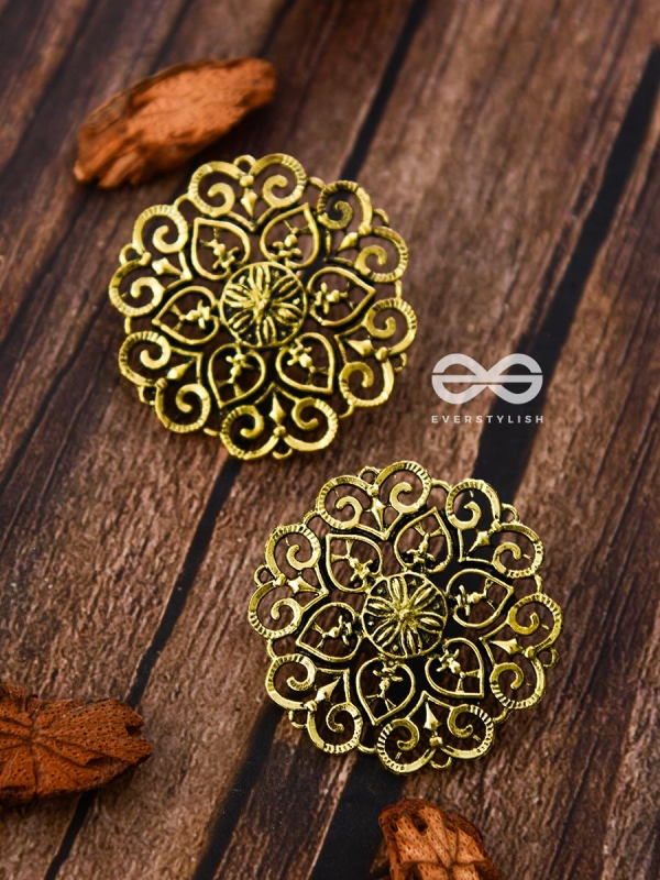 The Golden Emblem Studs - Oxidised Boho Earrings