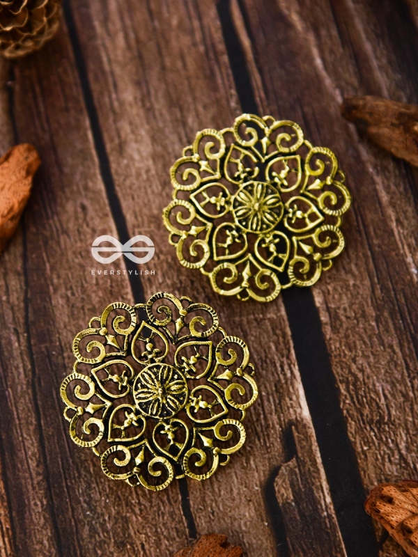 The Golden Emblem Studs - Oxidised Boho Earrings