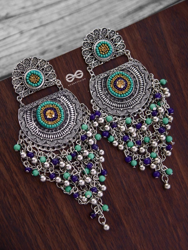 The Multi-Layered Beaded Jhaalar (Blue Hues) - Embroidered Oxidised Collection