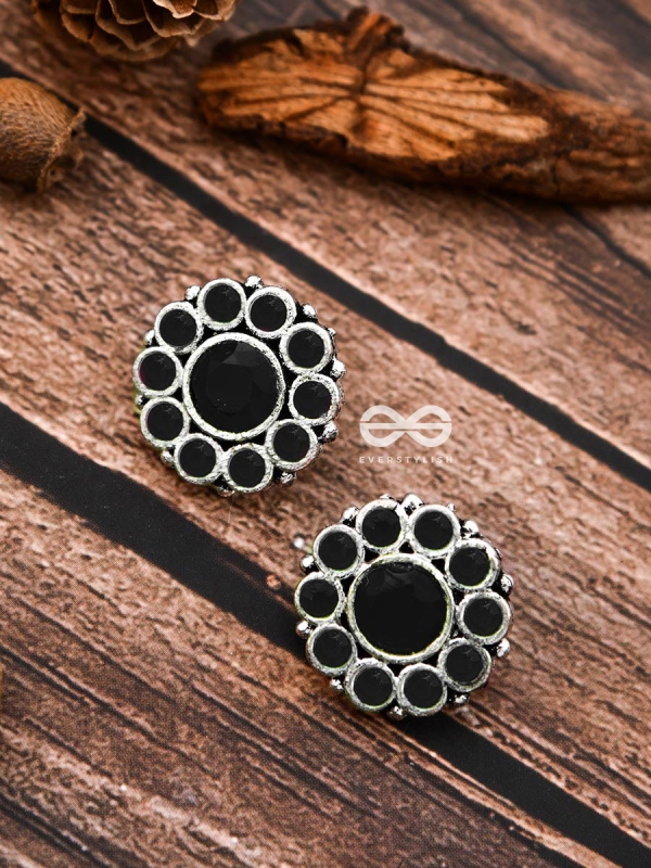 The Bling Button Studs - Onyx Black - Tiny Trinket Earrings