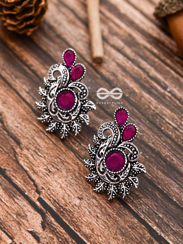 The Vintage Motif Studs - Ruby Red - The Embellished Oxidised Collection