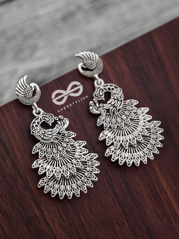 The Multilayered Peacock Artwork - Oxidised Boho Earrings