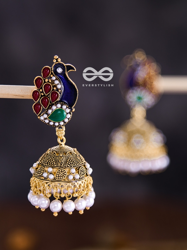 A Meenakari Embellished Delight - Colourful Peacock Jhumkas