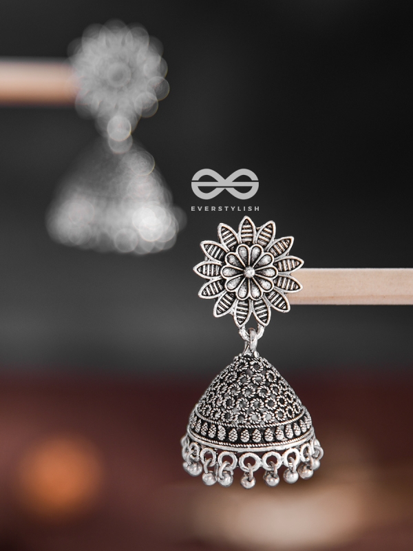 The Floral Statement Jhumkas - Oxidised Boho Earrings