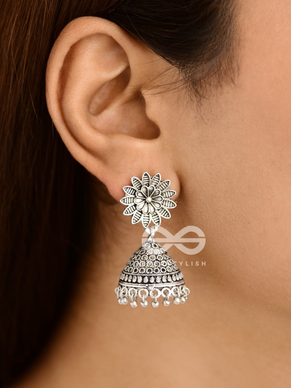 The Floral Statement Jhumkas - Oxidised Boho Earrings